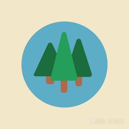 樹木標志平面卡通裝飾圖標設(shè)置藍色背景與落葉和針葉類
